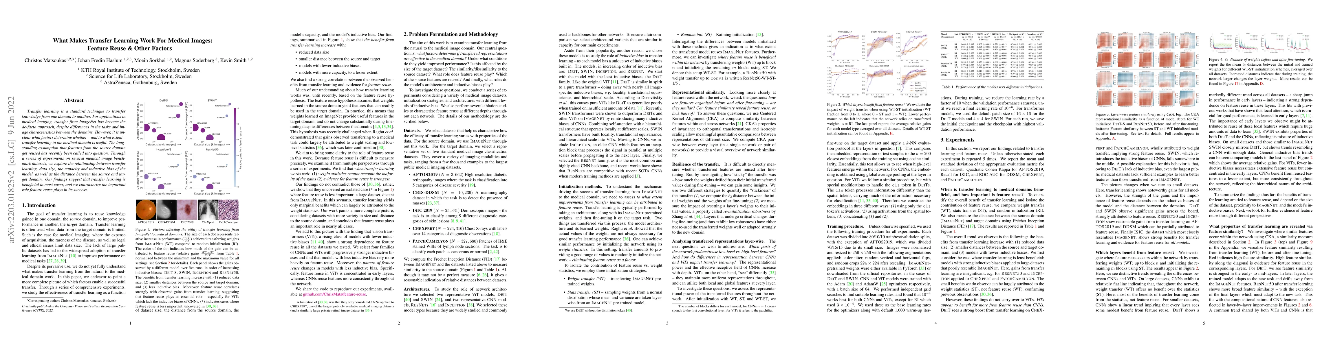 Thumbnail for What Makes Transfer Learning Work For Medical Images: Feature Reuse &
  Other Factors