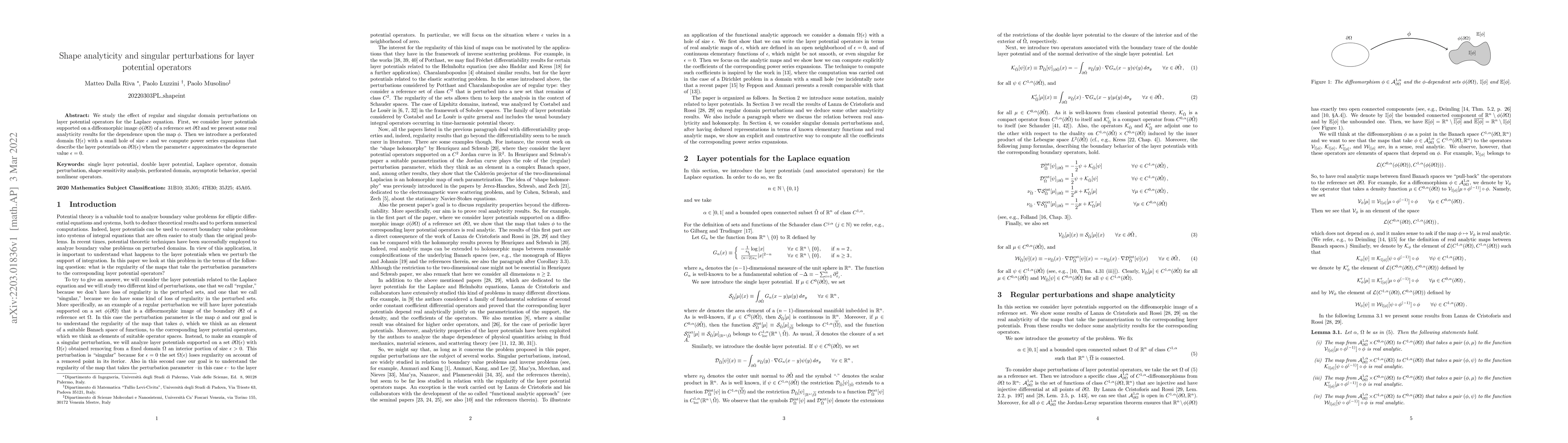 Thumbnail for Shape analyticity and singular perturbations for layer potential
  operators