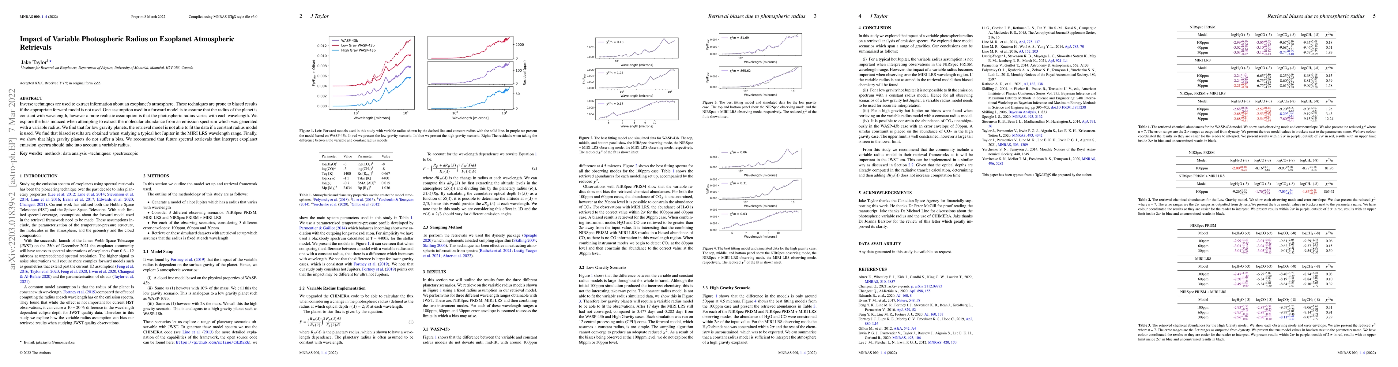 Thumbnail for Impact of Variable Photospheric Radius on Exoplanet Atmospheric
  Retrievals