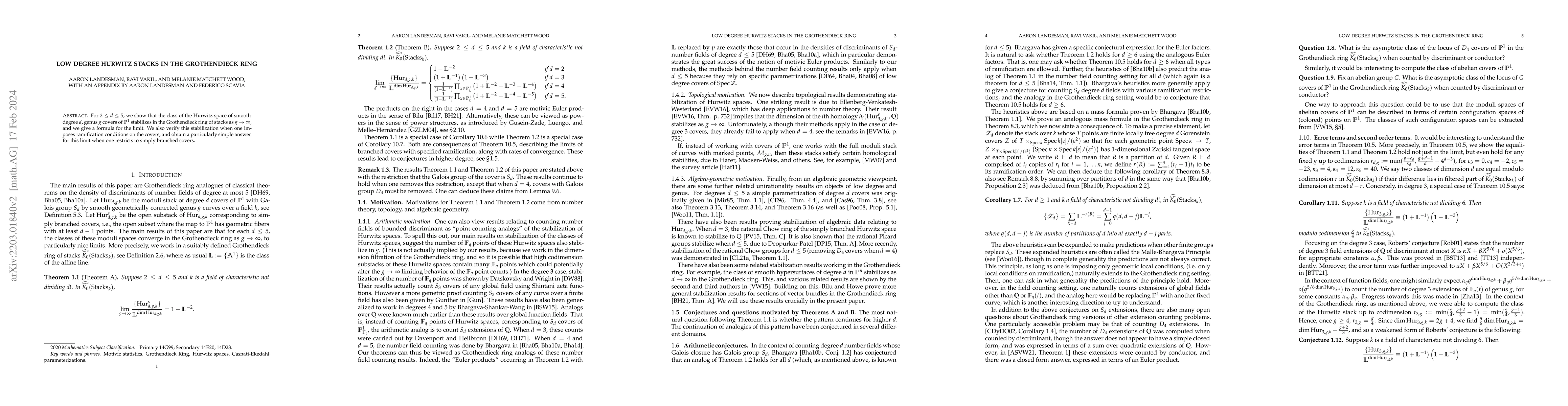Thumbnail for Low degree Hurwitz stacks in the Grothendieck ring
