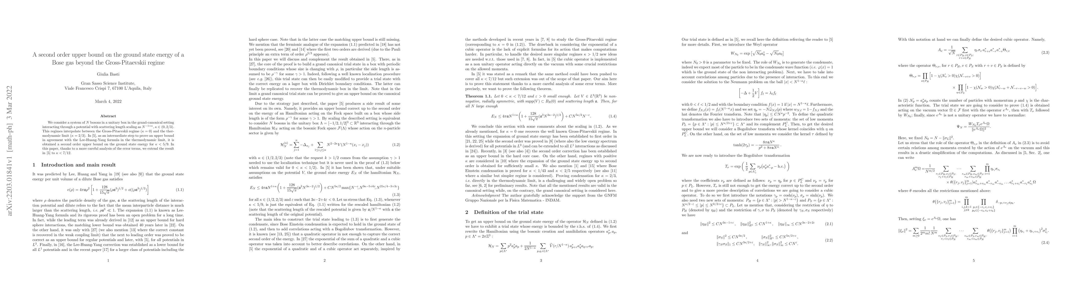 Thumbnail for A second order upper bound on the ground state energy of a Bose gas
  beyond the Gross-Pitaevskii regime