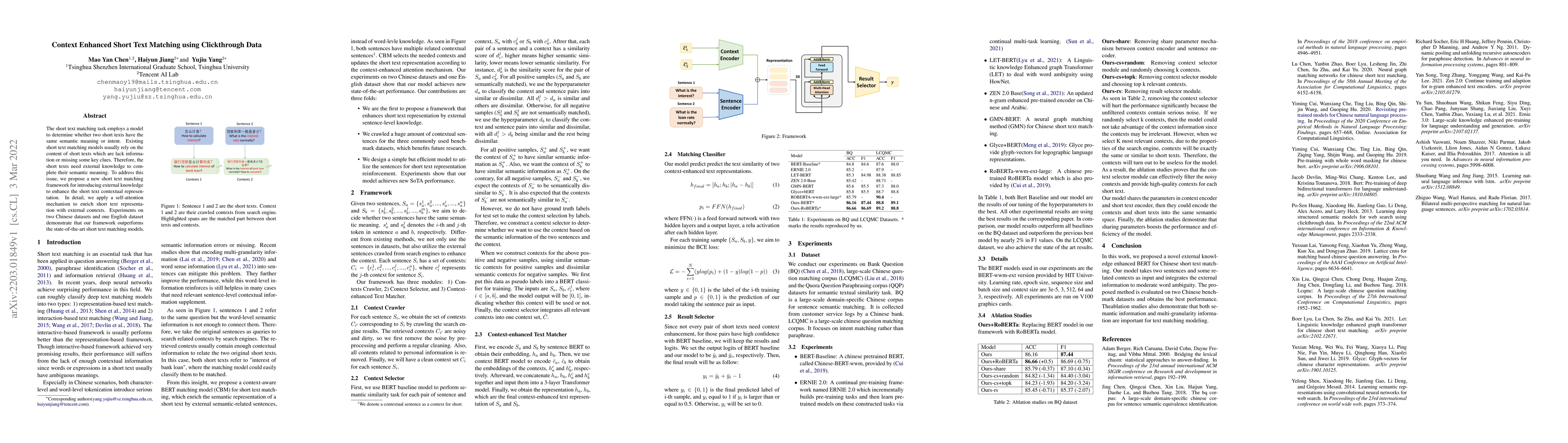 Thumbnail for Context Enhanced Short Text Matching using Clickthrough Data
