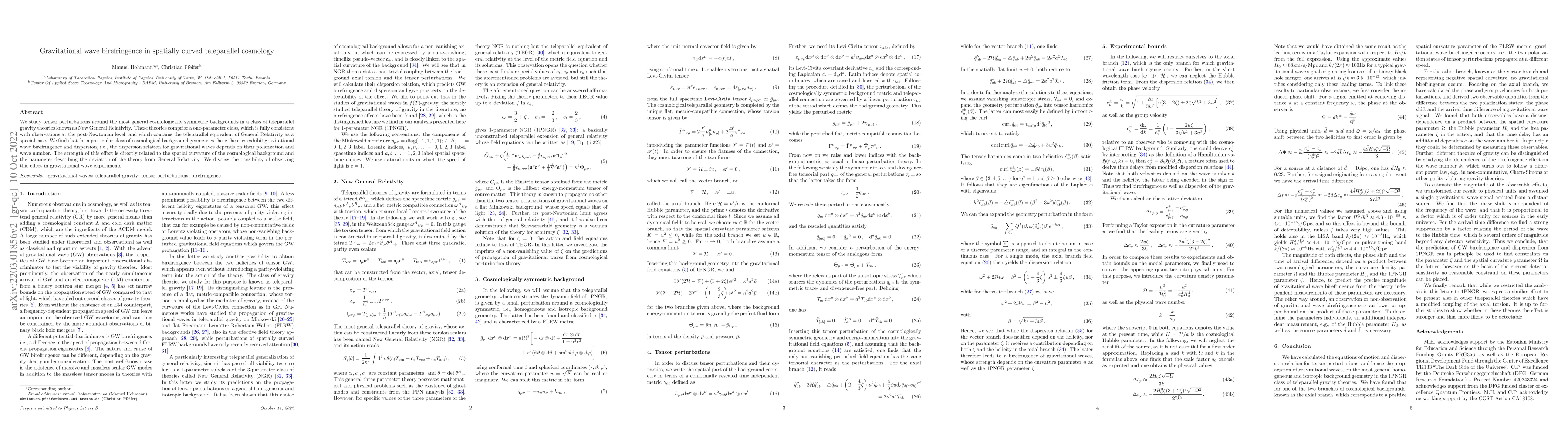 Thumbnail for Gravitational wave birefringence in spatially curved teleparallel
  cosmology