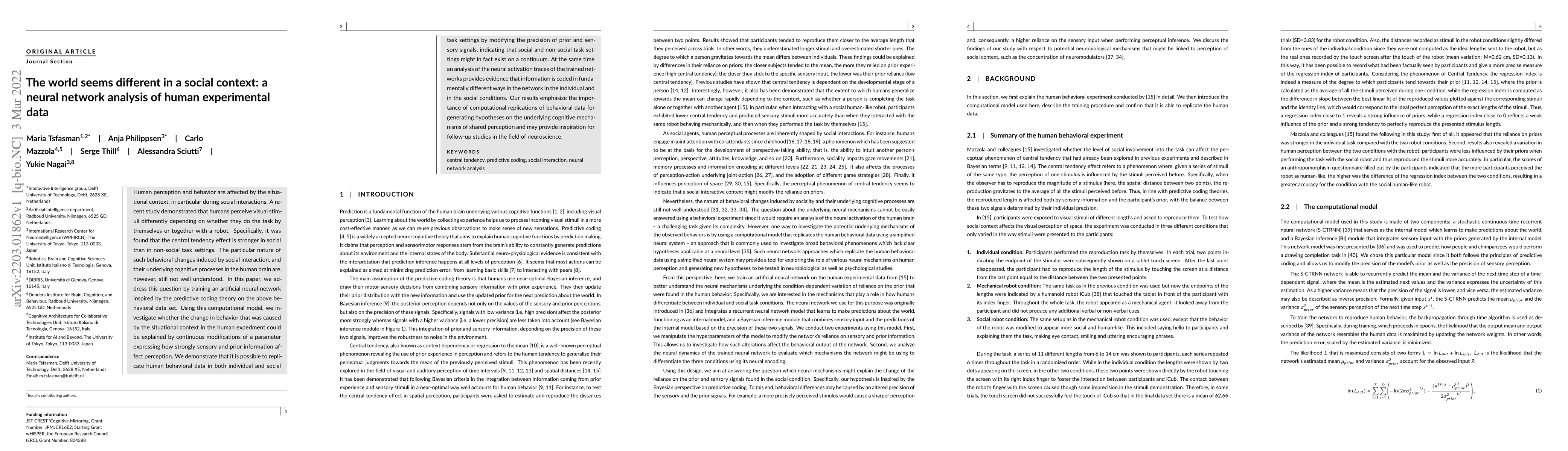 Thumbnail for The world seems different in a social context: a neural network analysis
  of human experimental data
