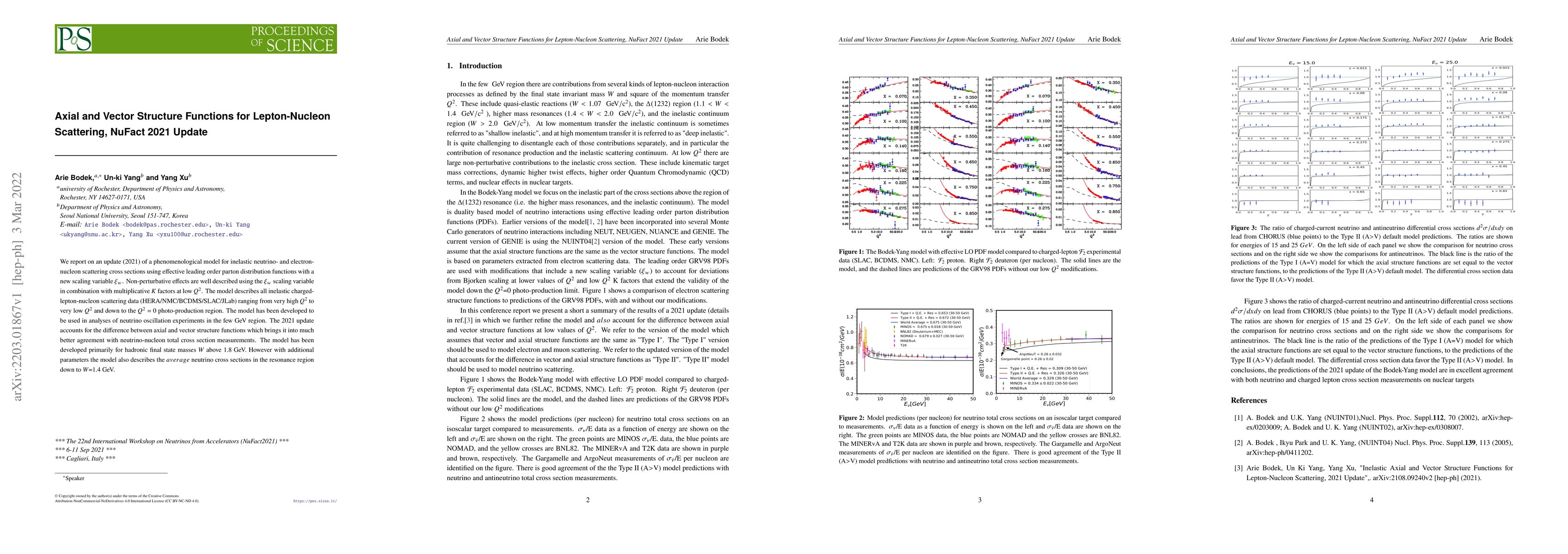 Thumbnail for Axial and Vector Structure Functions for Lepton-Nucleon Scattering,
  NuFact 2021 Update