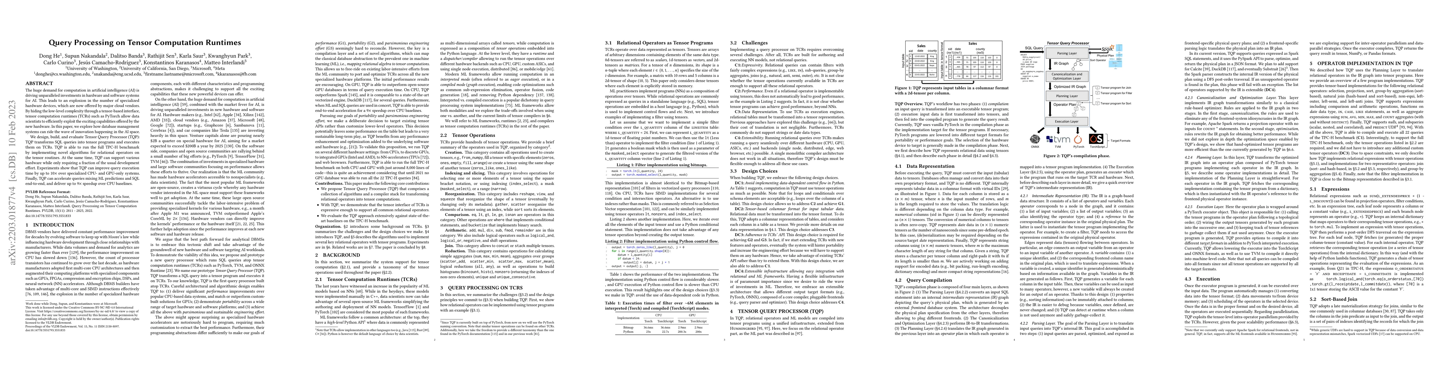 Thumbnail for Query Processing on Tensor Computation Runtimes