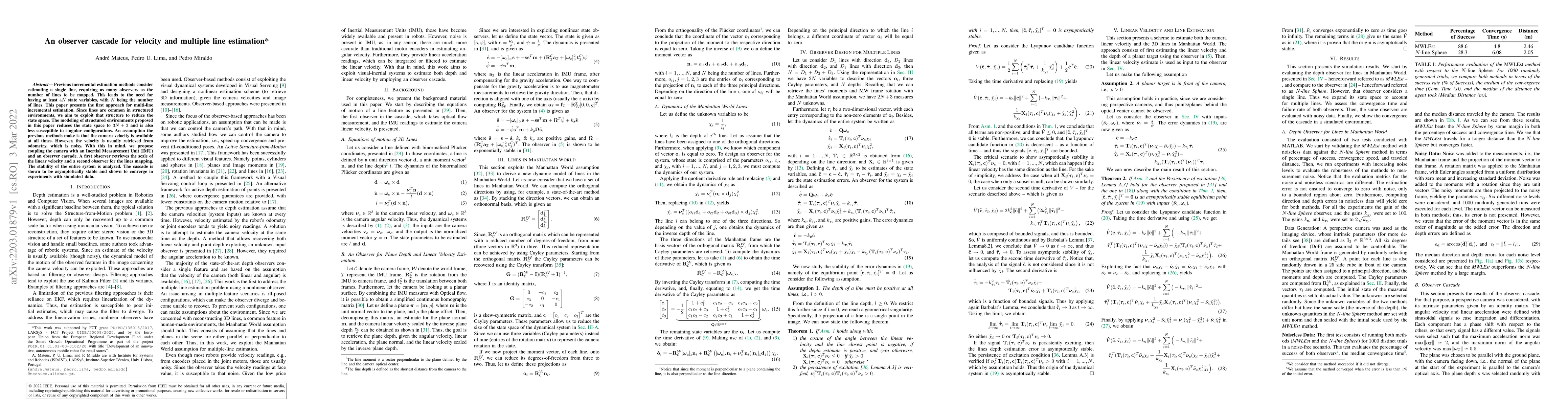 Thumbnail for An observer cascade for velocity and multiple line estimation