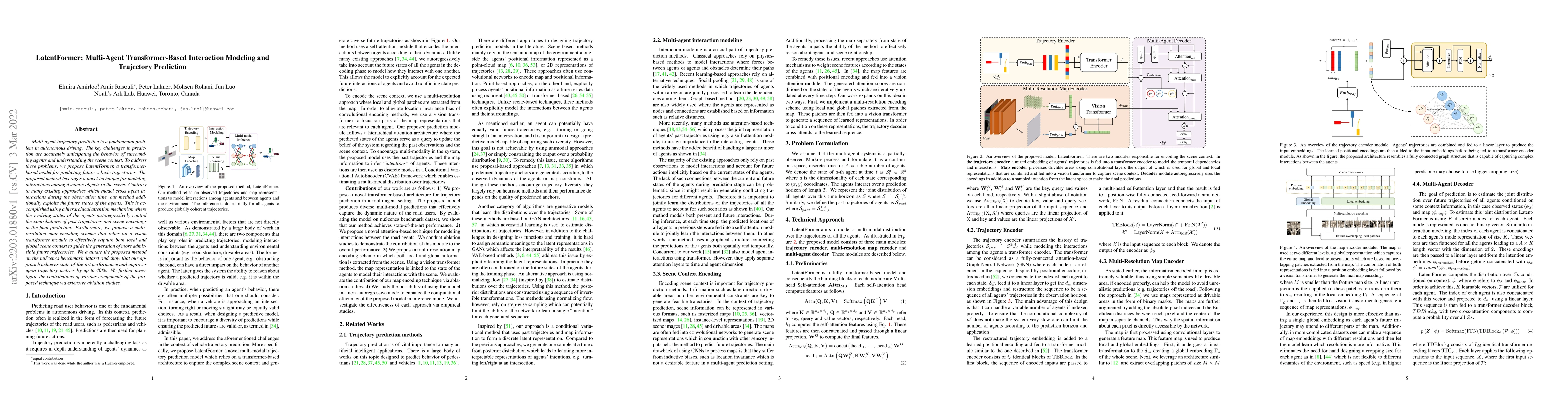 Thumbnail for LatentFormer: Multi-Agent Transformer-Based Interaction Modeling and
  Trajectory Prediction