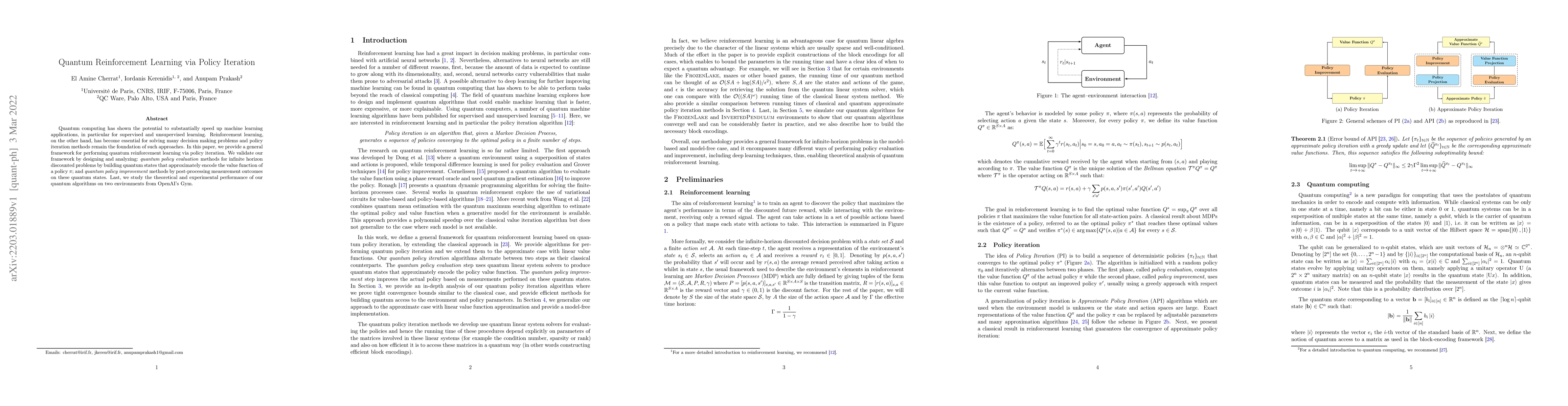 Thumbnail for Quantum Reinforcement Learning via Policy Iteration