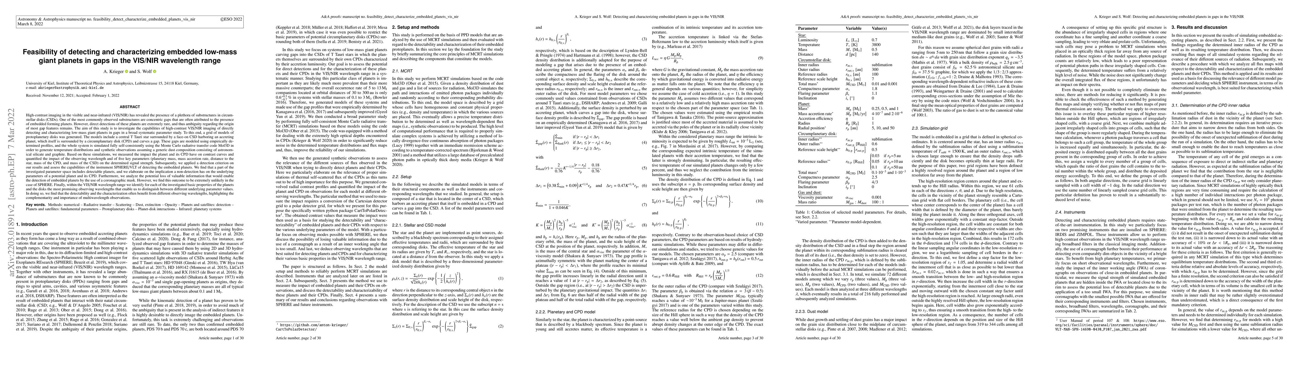 Thumbnail for Feasibility of detecting and characterizing embedded low-mass giant
  planets in gaps in the VIS/NIR wavelength range