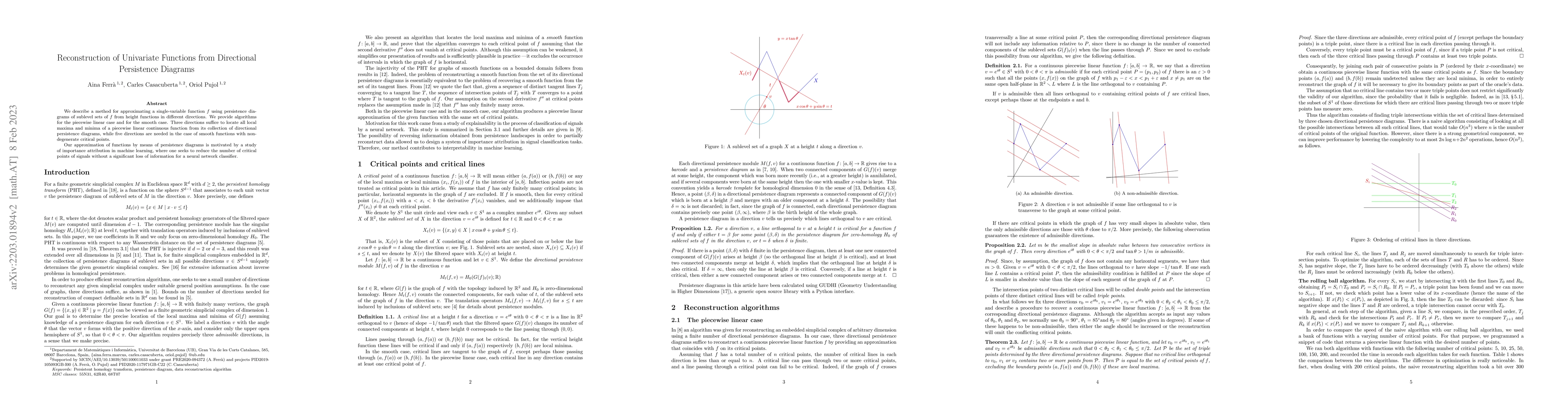 Thumbnail for Reconstruction of univariate functions from directional persistence
  diagrams