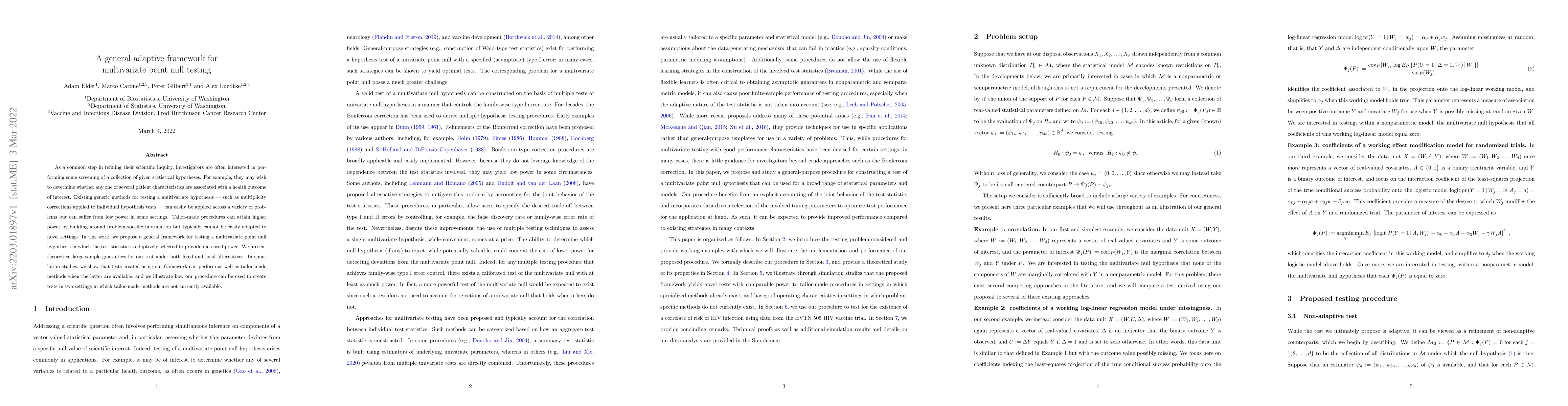 Thumbnail for A general adaptive framework for multivariate point null testing