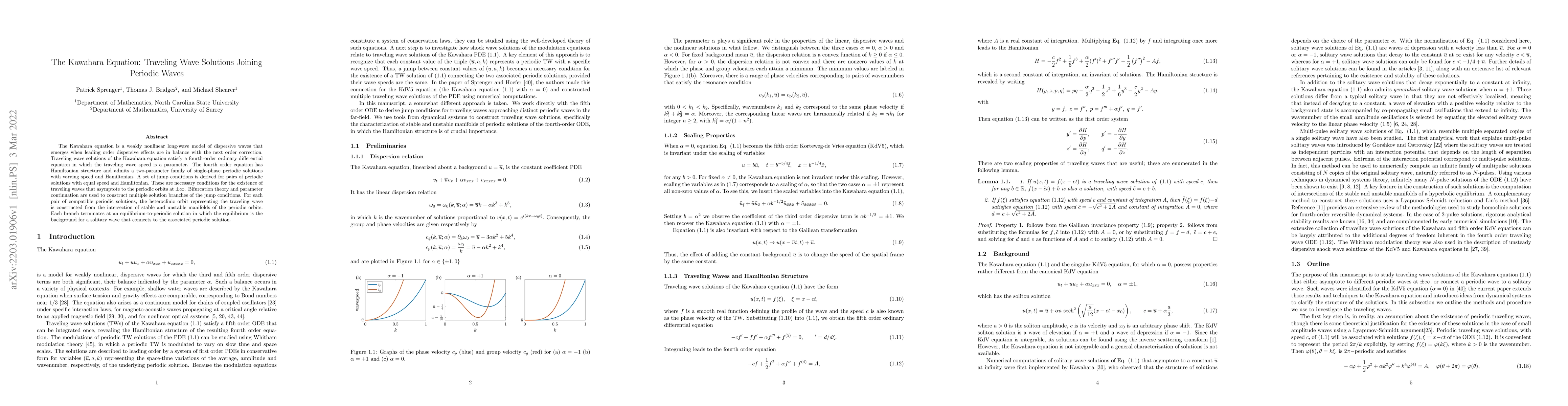 Thumbnail for The Kawahara Equation: Traveling Wave Solutions Joining Periodic Waves