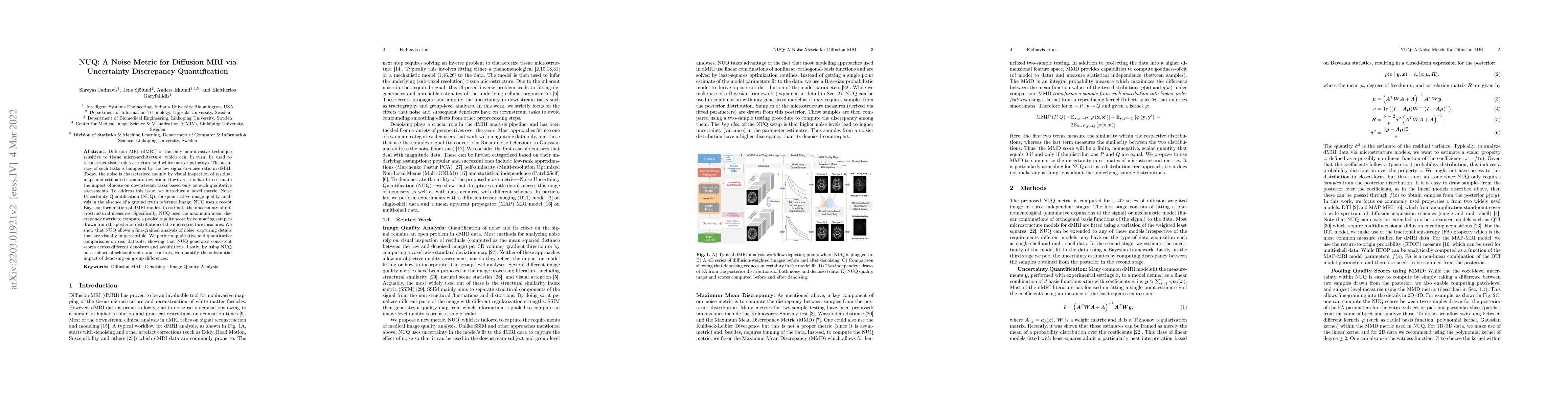 Thumbnail for NUQ: A Noise Metric for Diffusion MRI via Uncertainty Discrepancy
  Quantification