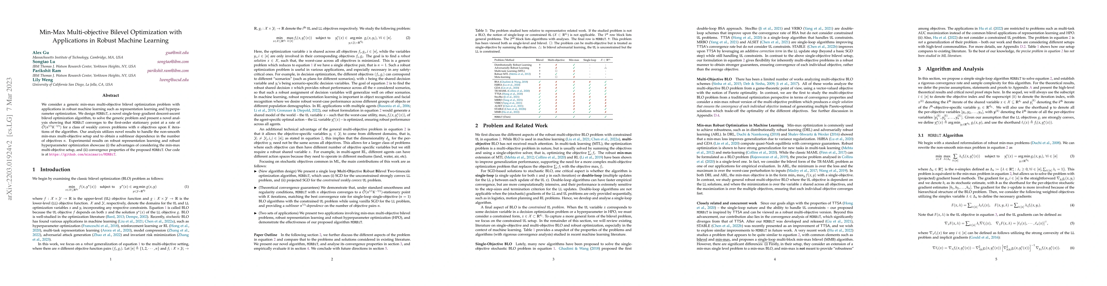 Thumbnail for Min-Max Bilevel Multi-objective Optimization with Applications in
  Machine Learning