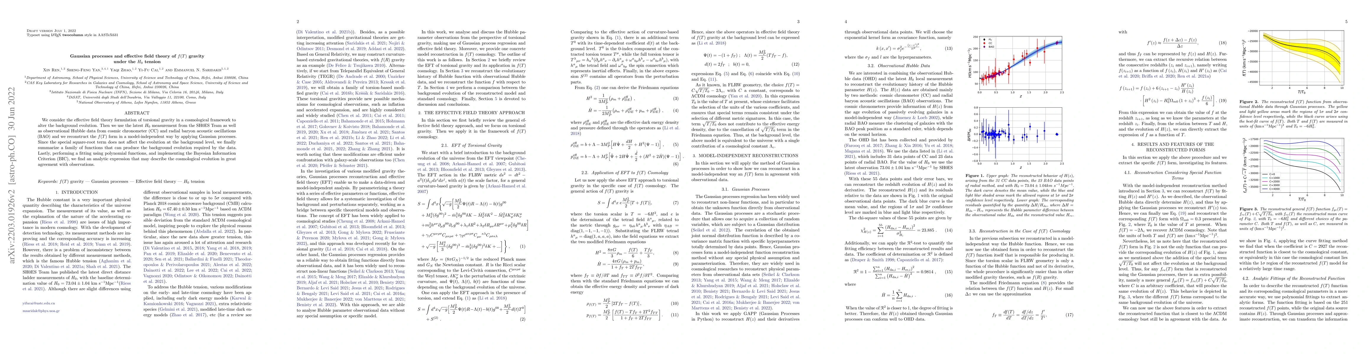 Thumbnail for Gaussian processes and effective field theory of $f(T)$ gravity under
  the $H_0$ tension
