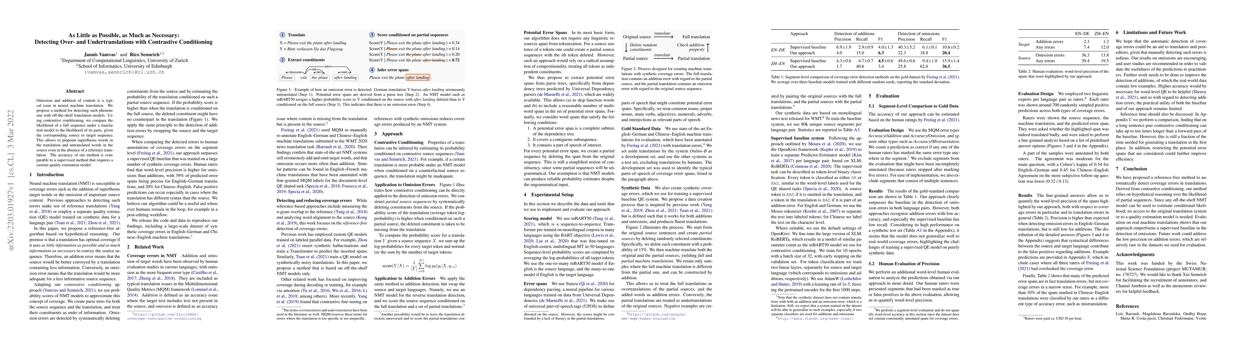 Thumbnail for As Little as Possible, as Much as Necessary: Detecting Over- and
  Undertranslations with Contrastive Conditioning