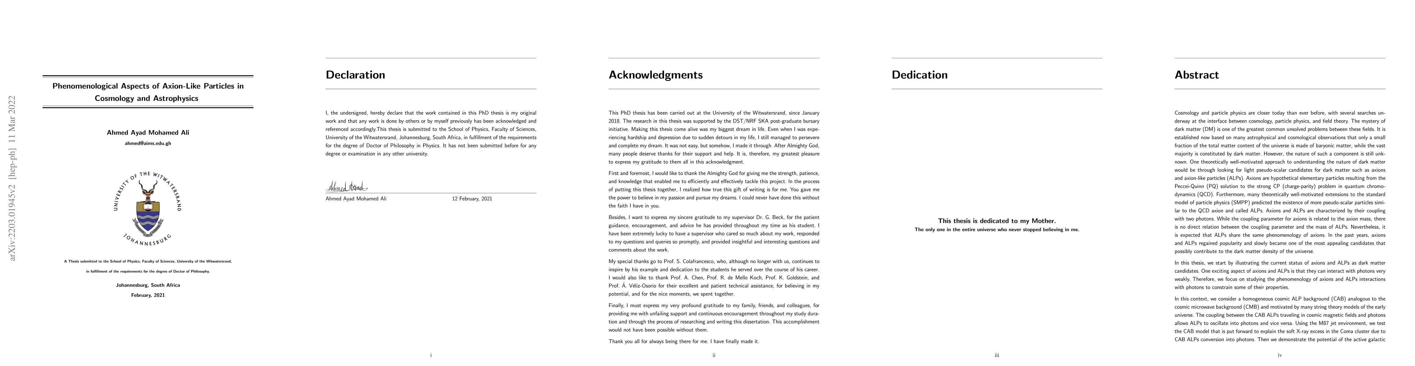 Thumbnail for Phenomenological Aspects of Axion-Like Particles in Cosmology and
  Astrophysics