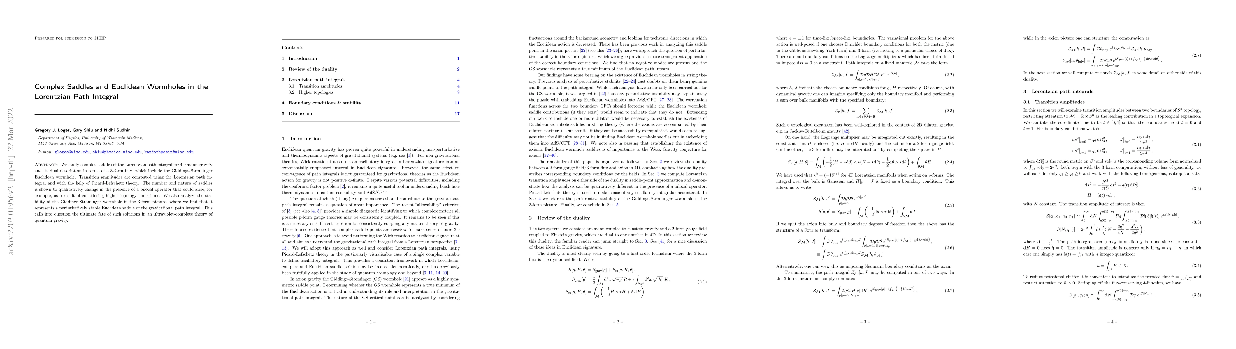 Thumbnail for Complex Saddles and Euclidean Wormholes in the Lorentzian Path Integral