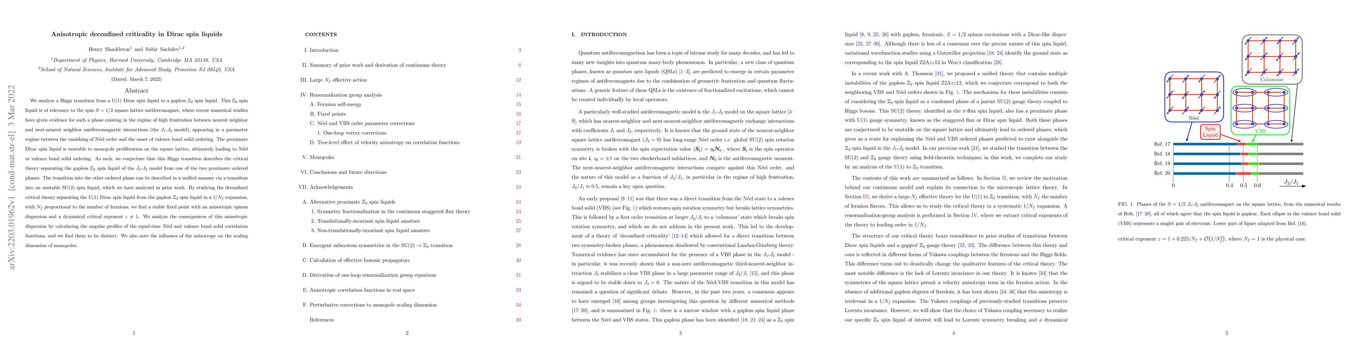 Thumbnail for Anisotropic deconfined criticality in Dirac spin liquids