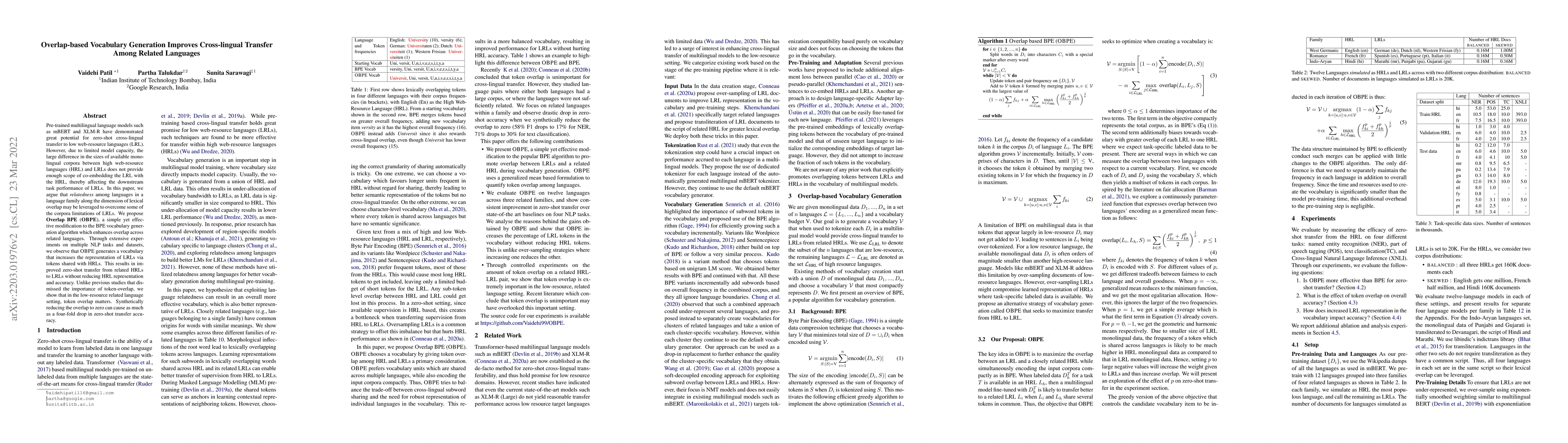 Thumbnail for Overlap-based Vocabulary Generation Improves Cross-lingual Transfer
  Among Related Languages