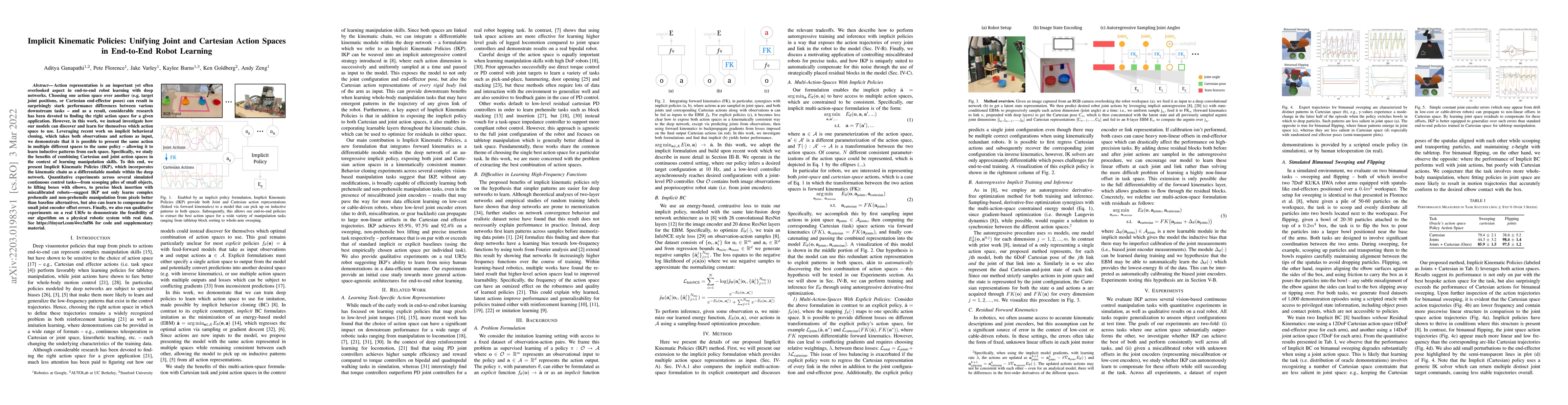Thumbnail for Implicit Kinematic Policies: Unifying Joint and Cartesian Action Spaces
  in End-to-End Robot Learning