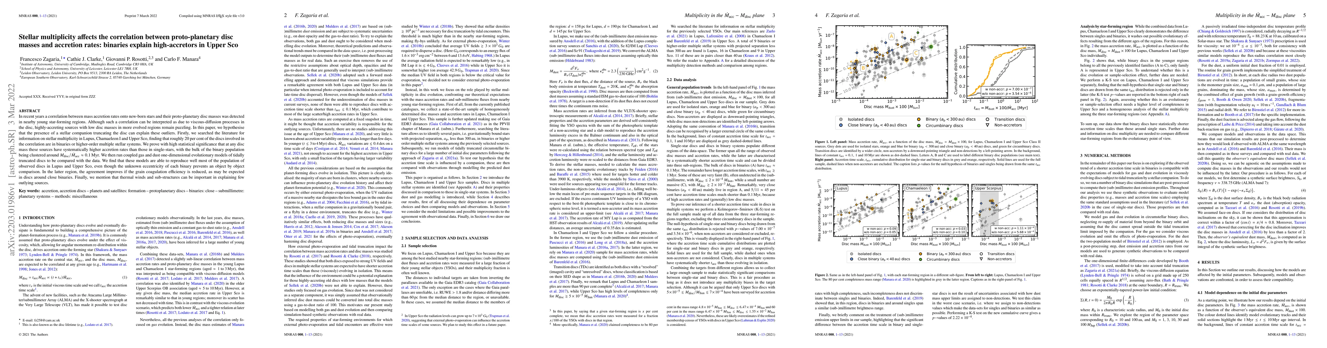 Thumbnail for Stellar multiplicity affects the correlation between proto-planetary
  disc masses and accretion rates: binaries explain high-accretors in Upper Sco
