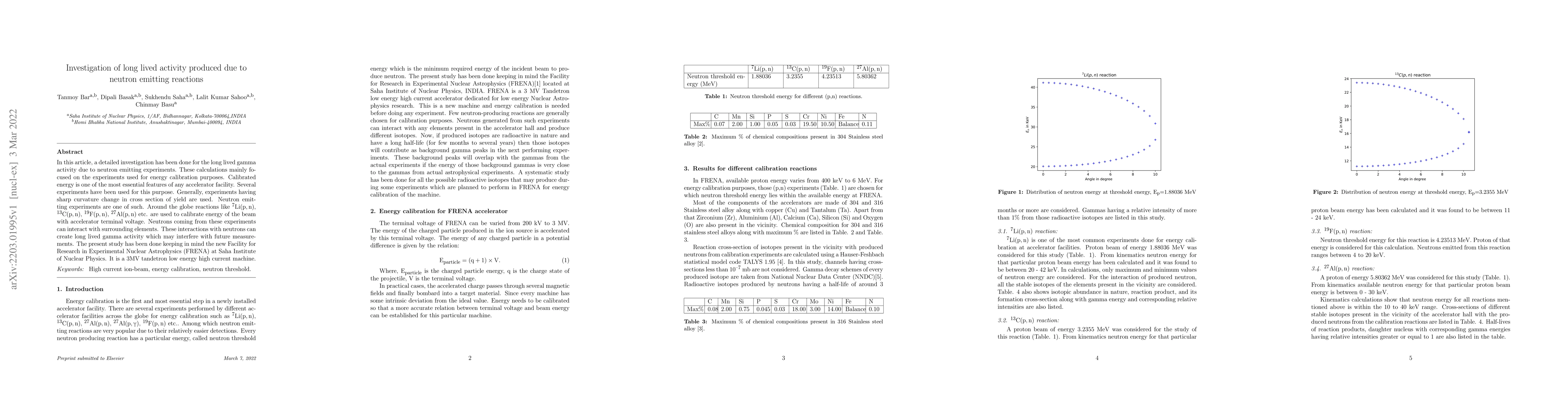 Thumbnail for Investigation of long lived activity produced due to neutron emitting
  reactions