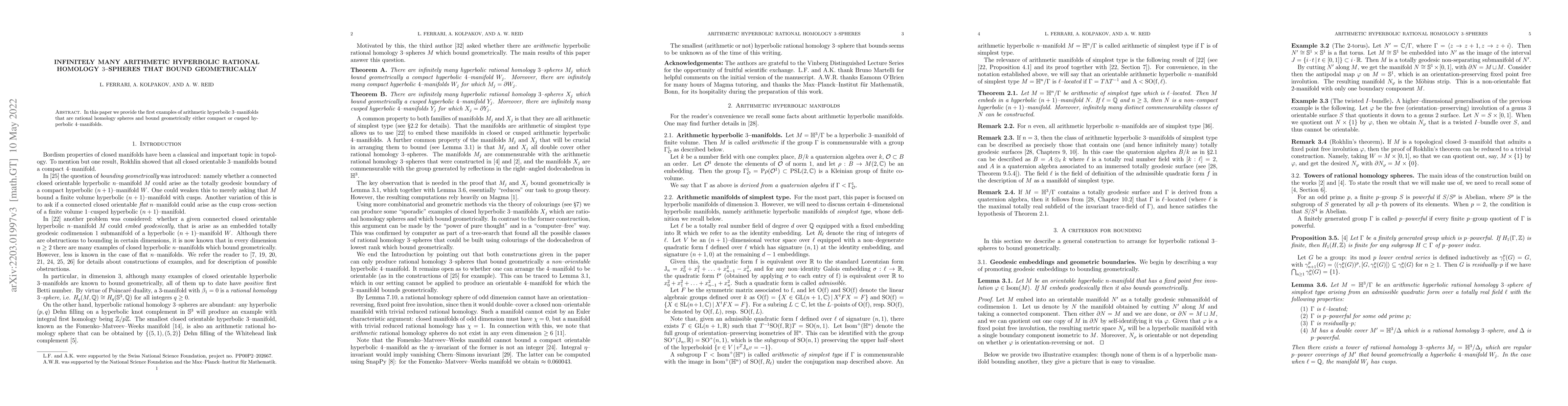 Thumbnail for Infinitely many arithmetic hyperbolic rational homology 3-spheres that
  bound geometrically