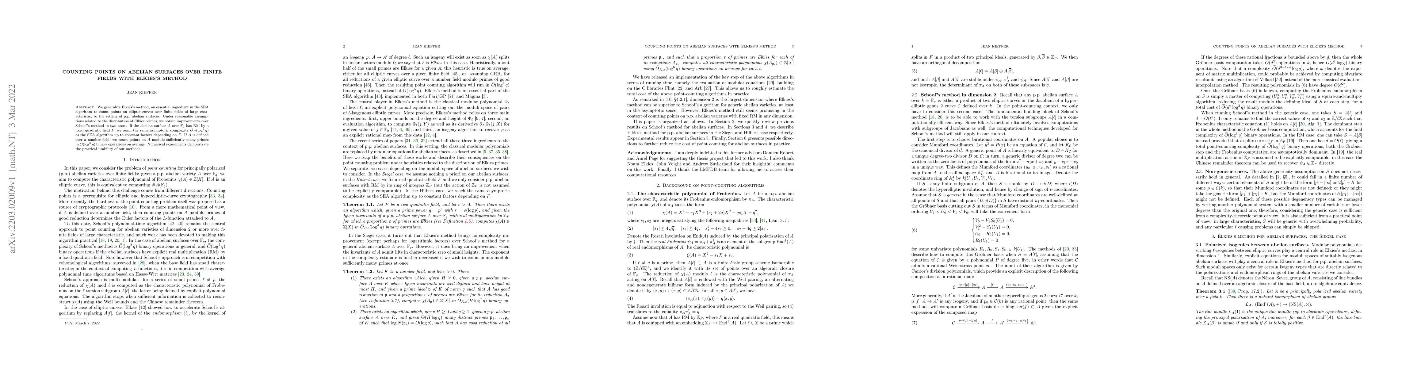 Thumbnail for Counting points on abelian surfaces over finite fields with Elkies's
  method