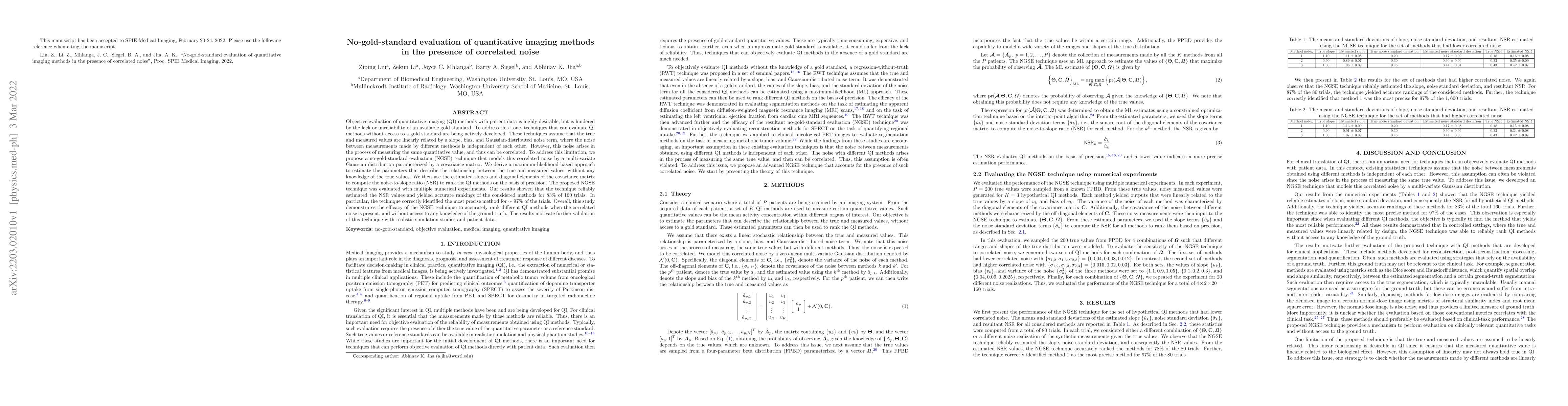 Thumbnail for No-gold-standard evaluation of quantitative imaging methods in the
  presence of correlated noise