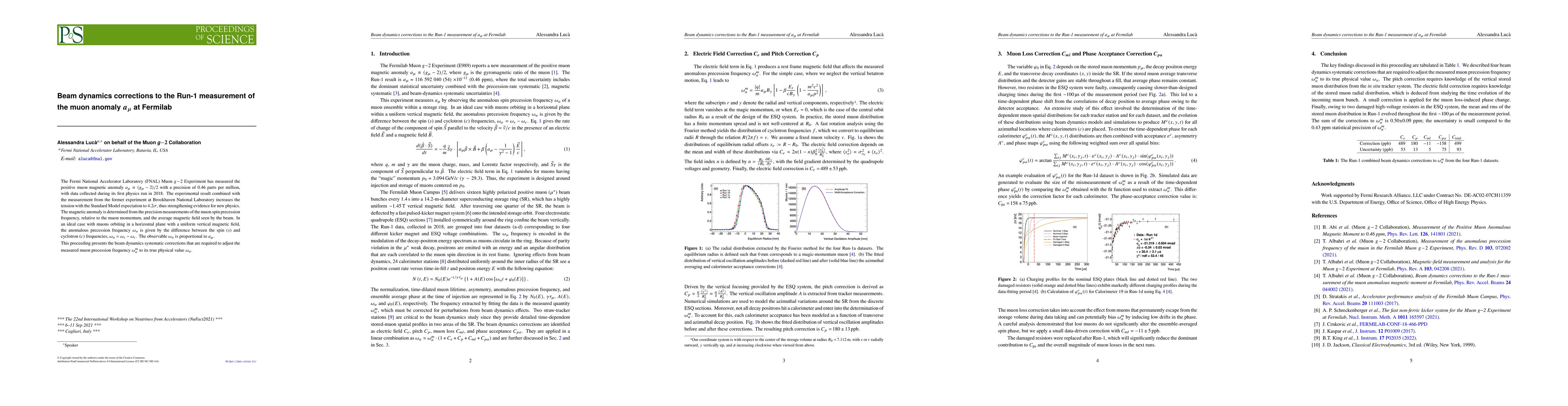 Thumbnail for Beam dynamics corrections to the Run-1 measurement of the muon anomaly
  $a_{\mu}$ at Fermilab