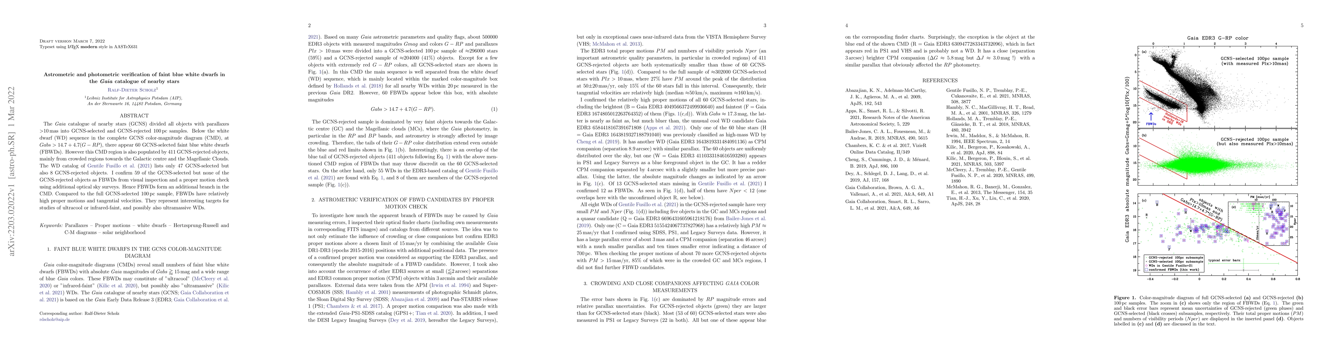Thumbnail for Astrometric and photometric verification of faint blue white dwarfs in
  the Gaia catalogue of nearby stars