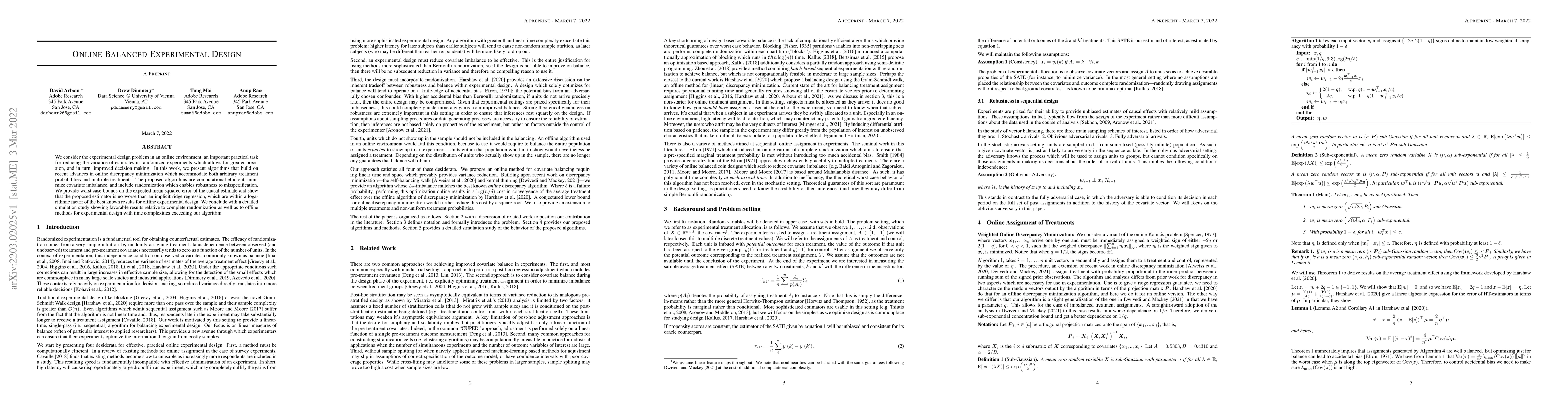 Thumbnail for Online Balanced Experimental Design
