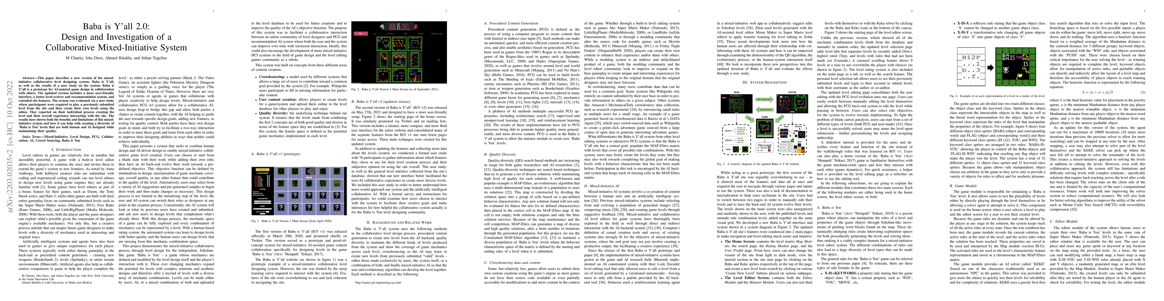 Thumbnail for Baba is Y'all 2.0: Design and Investigation of a Collaborative
  Mixed-Initiative System