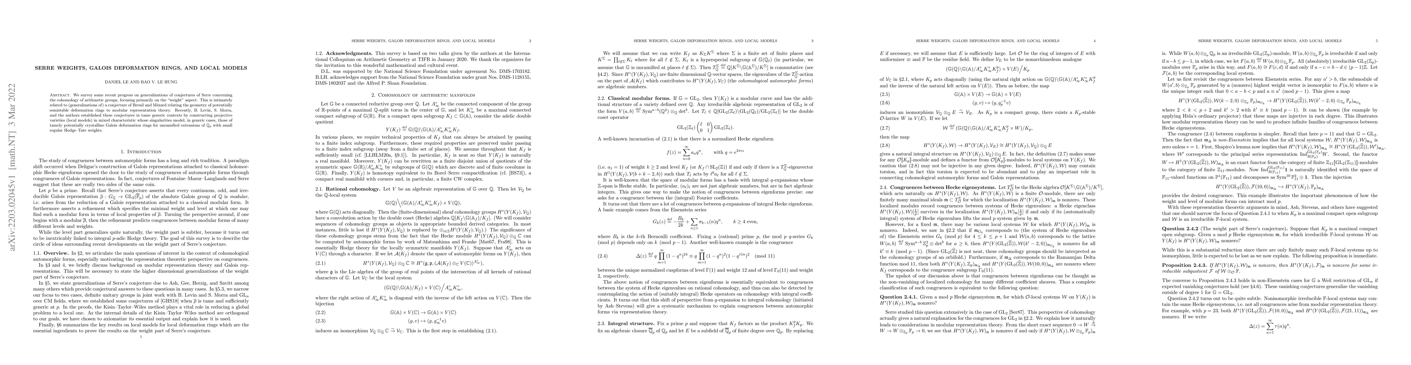 Thumbnail for Serre weights, Galois deformation rings, and local models