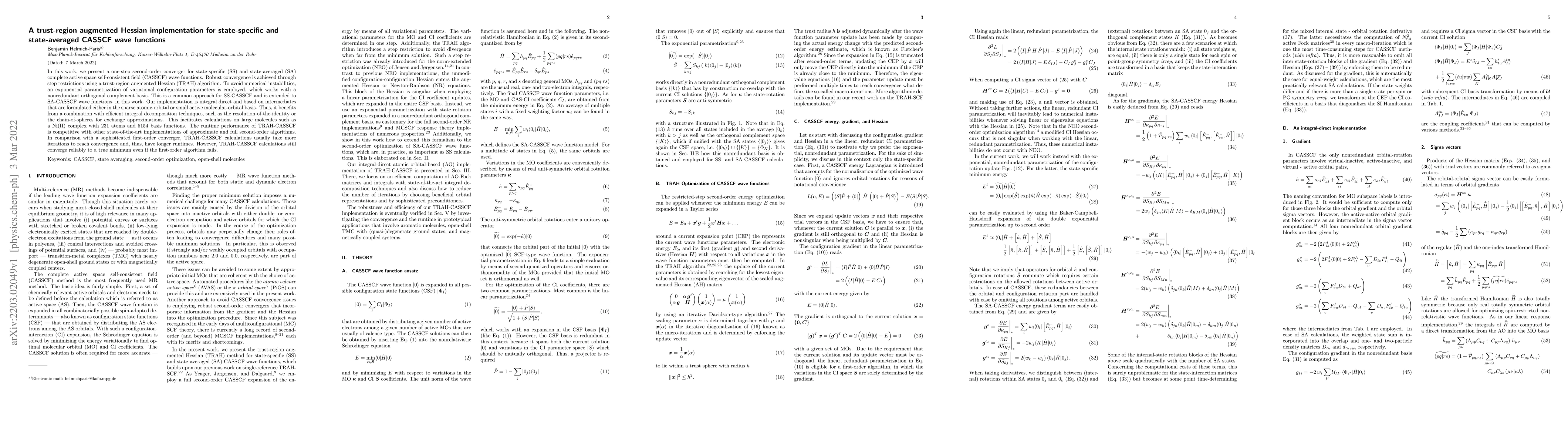 Thumbnail for A trust-region augmented Hessian implementation for state-specific and
  state-averaged CASSCF wave functions