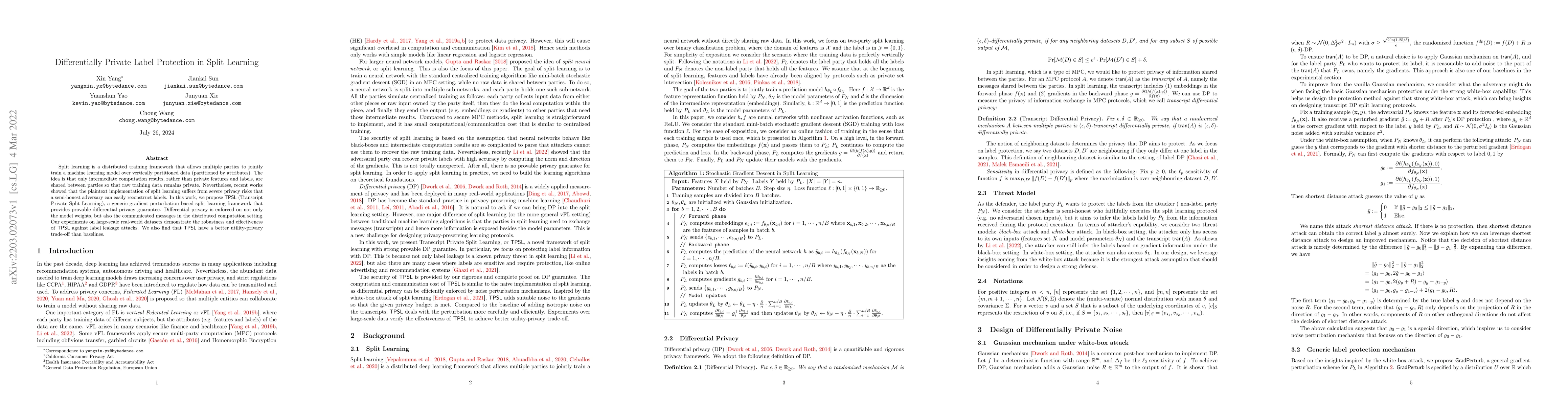 Thumbnail for Differentially Private Label Protection in Split Learning