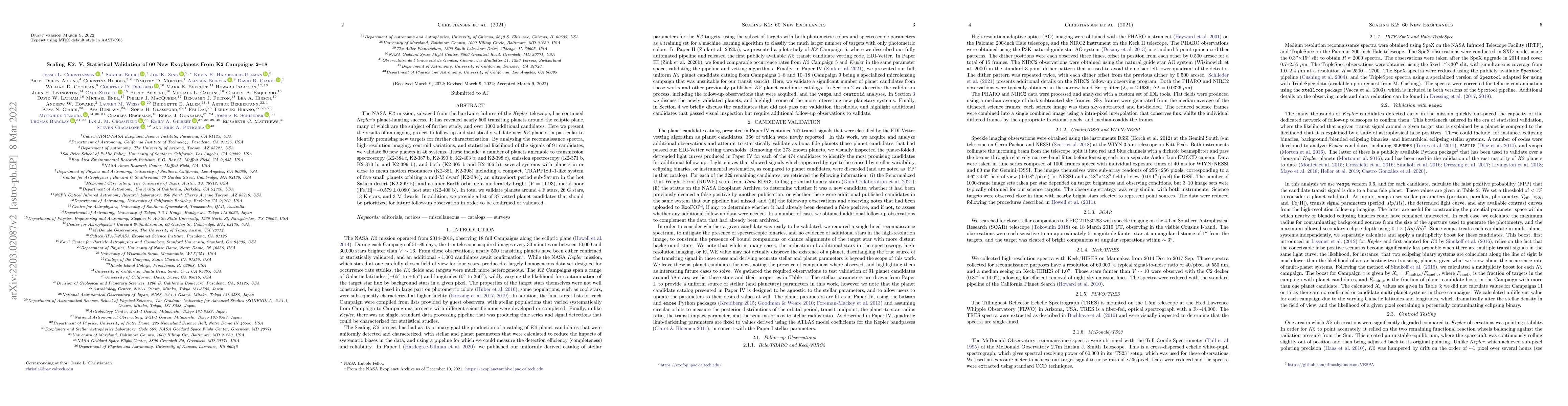 Thumbnail for Scaling K2. V. Statistical Validation of 60 New Exoplanets From K2
  Campaigns 2-18