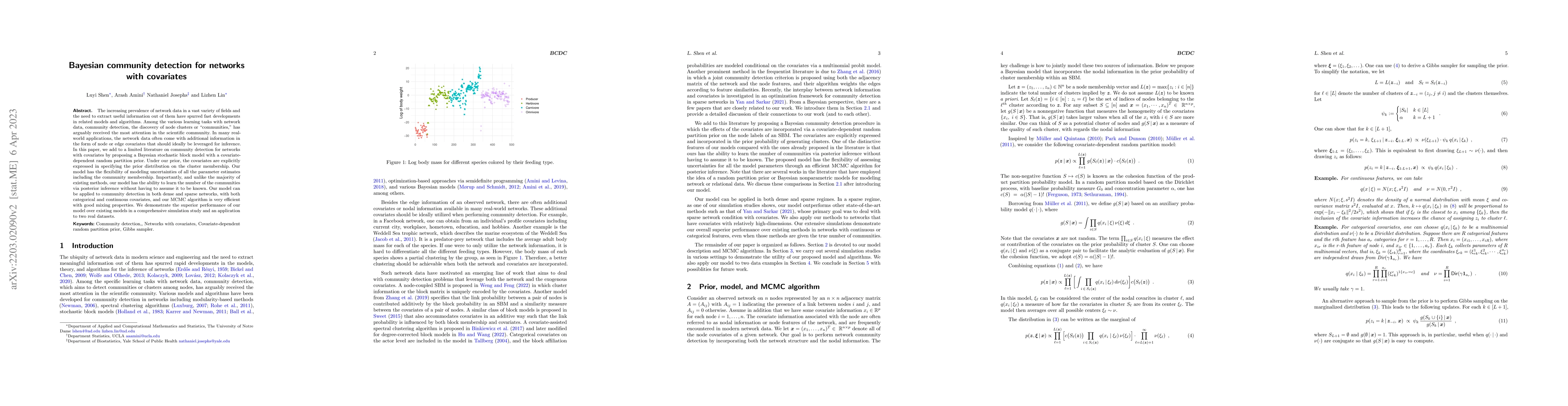 Thumbnail for Bayesian community detection for networks with covariates