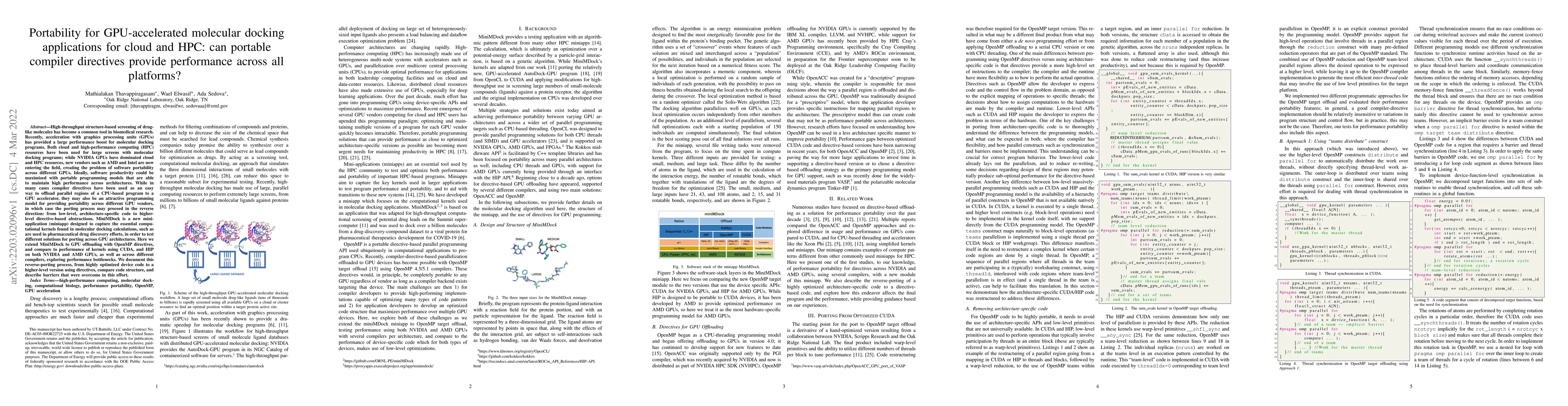 Thumbnail for Portability for GPU-accelerated molecular docking applications for cloud
  and HPC: can portable compiler directives provide performance across all
  platforms?