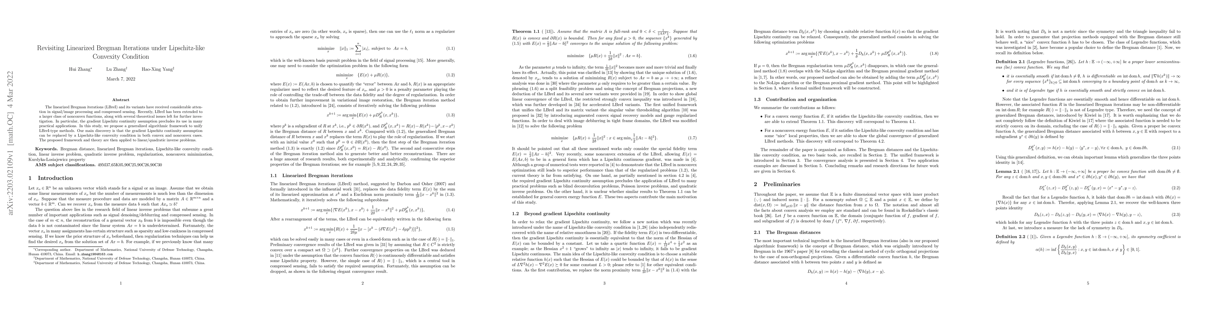 Thumbnail for Revisiting Linearized Bregman Iterations under Lipschitz-like Convexity
  Condition
