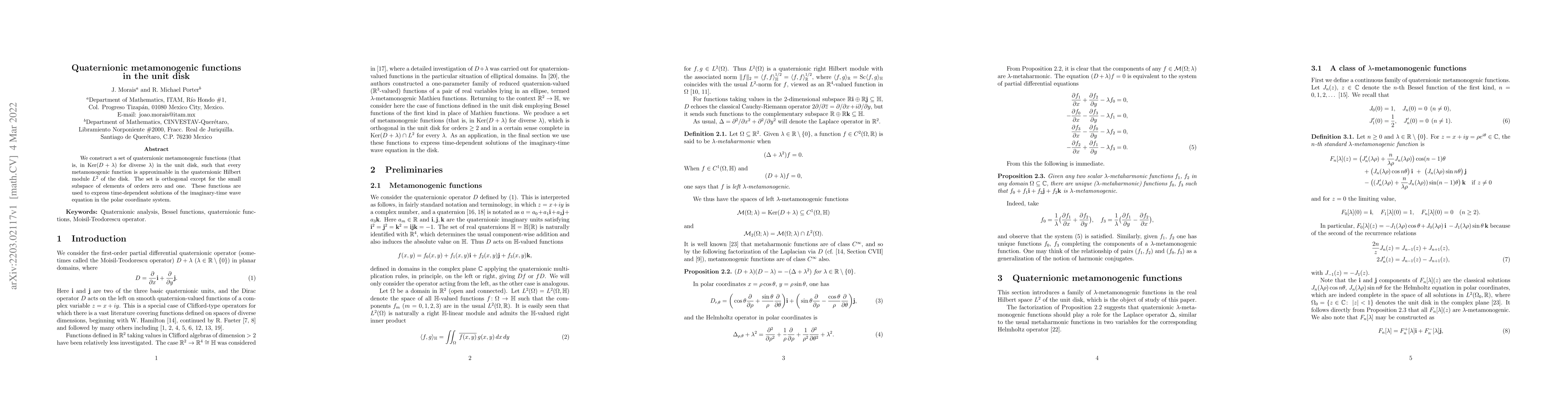 Thumbnail for Quaternionic metamonogenic functions in the unit disk