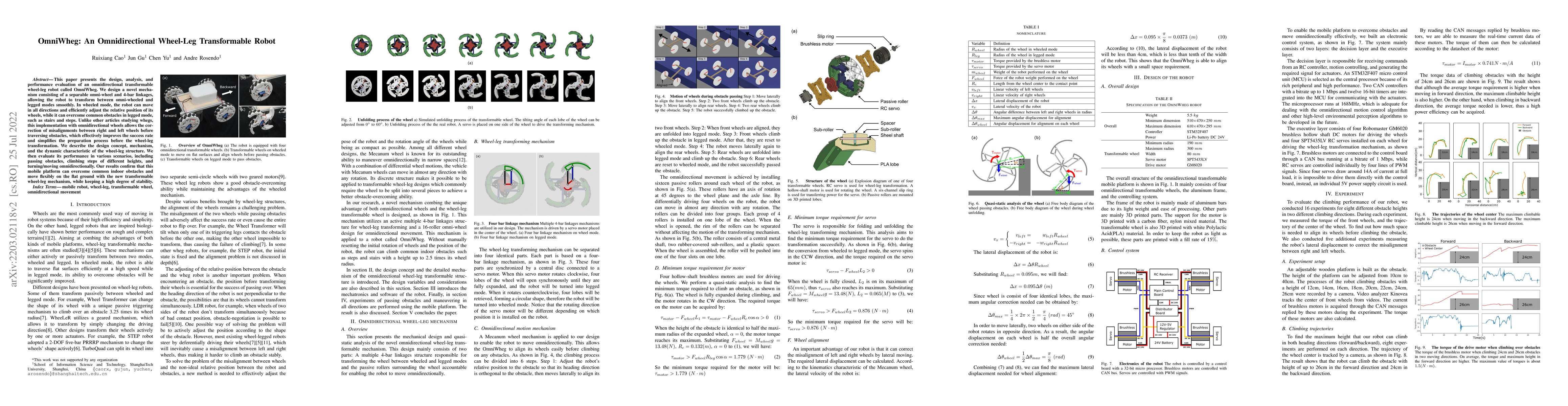Thumbnail for OmniWheg: An Omnidirectional Wheel-Leg Transformable Robot