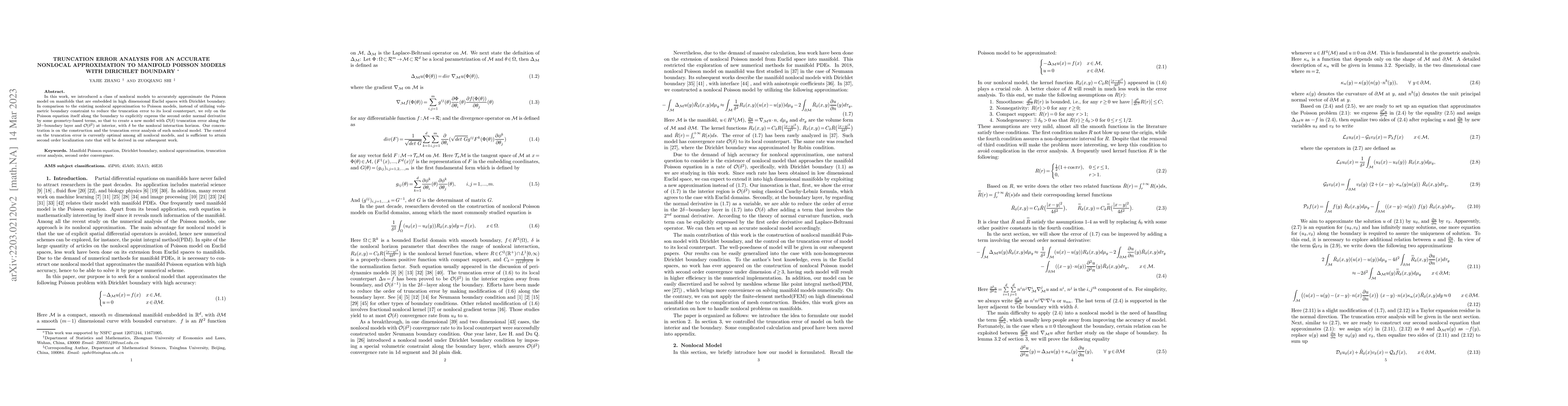 Thumbnail for Truncation Error Analysis for an Accurate Nonlocal Manifold Poisson
  Model with Dirichlet Boundary