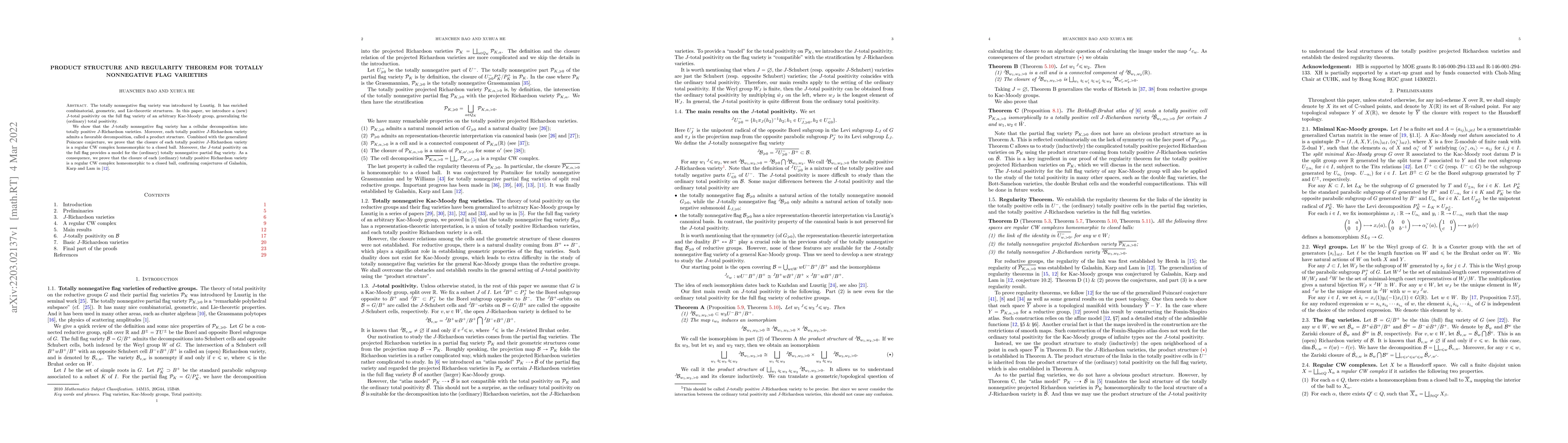 Thumbnail for Product structure and regularity theorem for totally nonnegative flag
  varieties