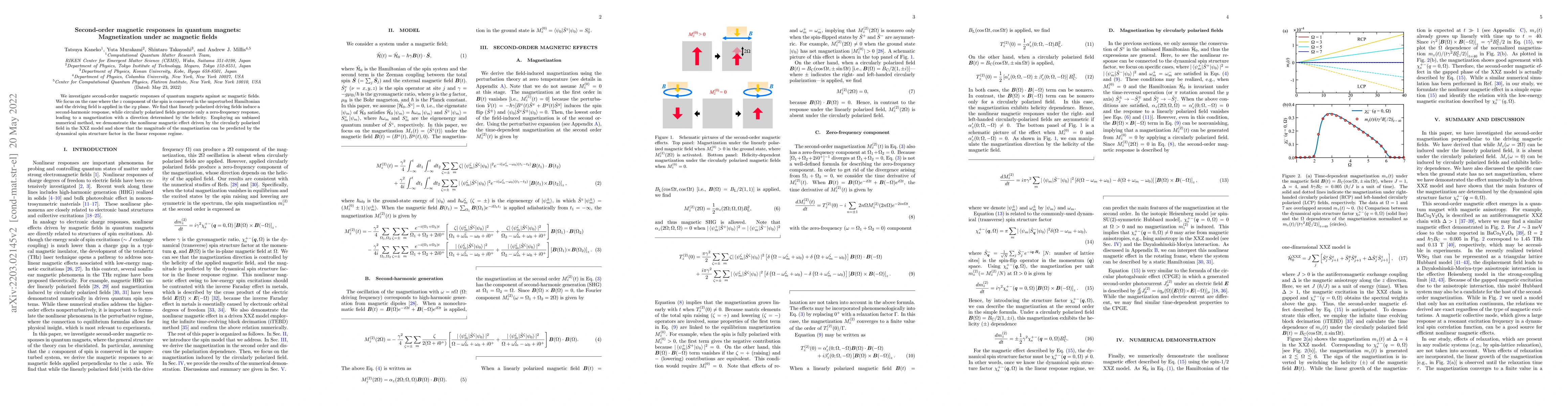 Thumbnail for Second-order magnetic responses in quantum magnets: Magnetization under
  ac magnetic fields