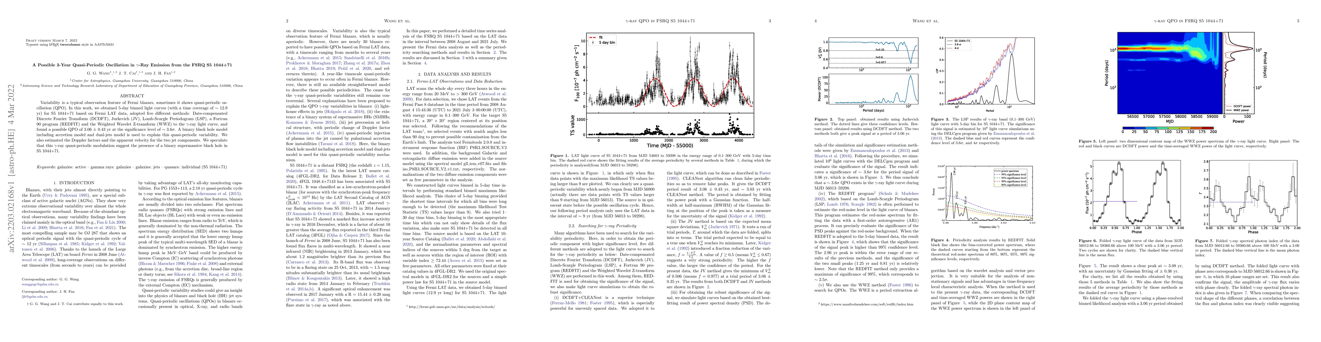 Thumbnail for A Possible 3-Year Quasi-Periodic Oscillation in {\gamma}-Ray Emission
  from the FSRQ S5 1044+71
