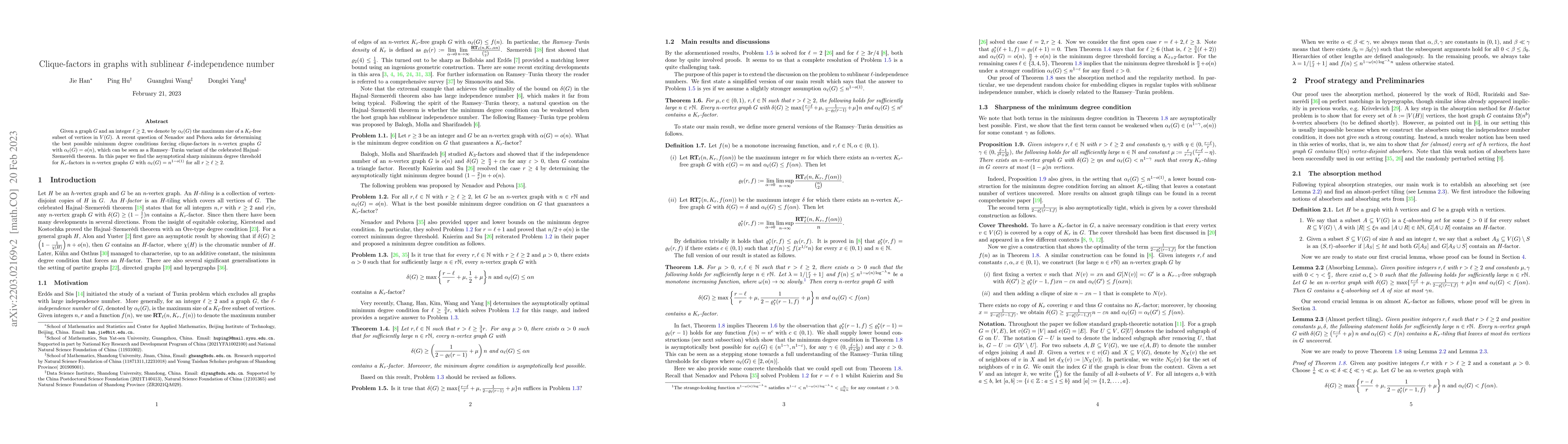 Thumbnail for Clique-factors in graphs with sublinear $\ell$-independence number