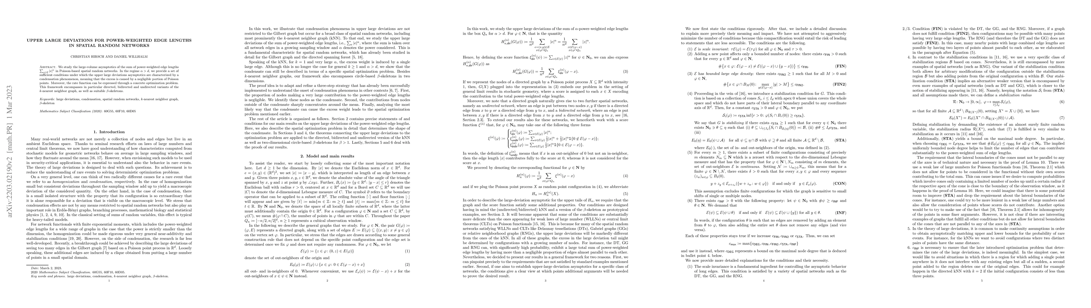 Thumbnail for Upper large deviations for power-weighted edge lengths in spatial random
  networks